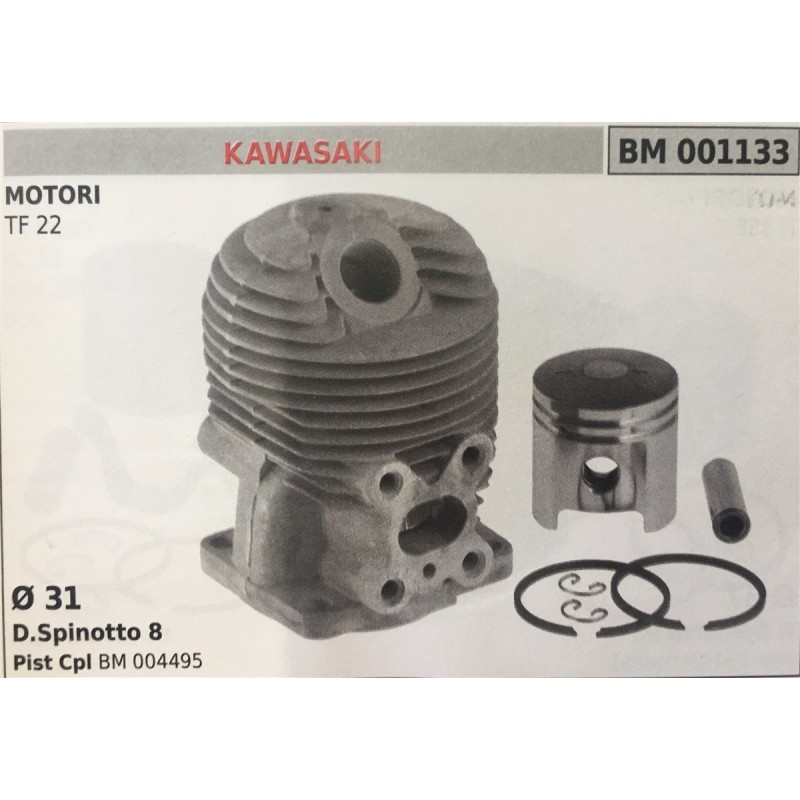 CILINDRO COMPLETO DI PISTONE E SEGMENTI BRUMAR  KAWASAKI MOTORI TF 22    Ø 31 DSpinotto 8 Pist Cpl BM 004495