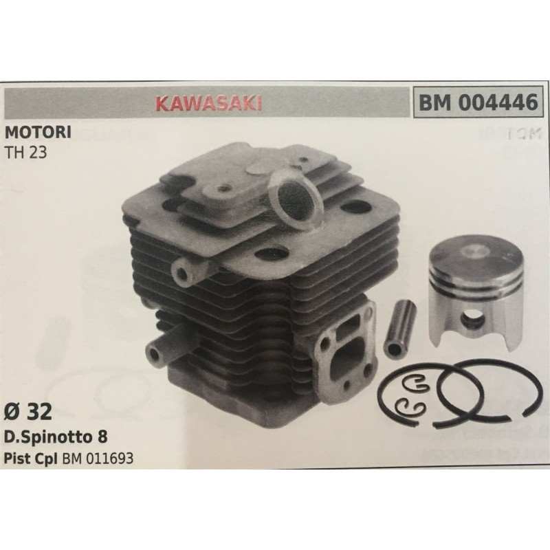 CILINDRO COMPLETO DI PISTONE E SEGMENTI BRUMAR  KAWASAKI MOTORI TH 23    Ø 32 DSpinotto 8 Pist Cpl BM 011693