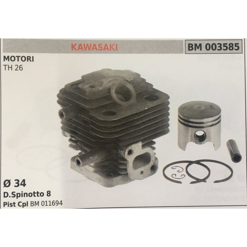 CILINDRO COMPLETO DI PISTONE E SEGMENTI BRUMAR  KAWASAKI MOTORI TH 26    Ø 34 DSpinotto 8 Pist Cpl BM 011694