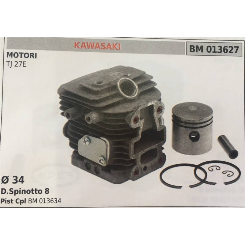 CILINDRO COMPLETO DI PISTONE E SEGMENTI BRUMAR  KAWASAKI MOTORI TJ 27E    Ø 34 DSpinotto 8 Pist Cpl BM 013634