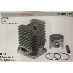 CILINDRO COMPLETO DI PISTONE E SEGMENTI BRUMAR  KAWASAKI MOTORI TD 33 Carb a membrana    Ø 37 DSpinotto 9 Pist Cpl BM 003692