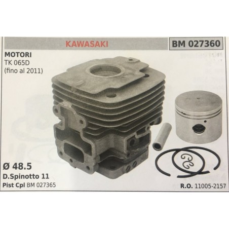 CILINDRO COMPLETO DI PISTONE E SEGMENTI BRUMAR  KAWASAKI MOTORI TK 065D (fino al 2011)    Ø 485 DSpinotto 11 Pist Cpl BM 027365