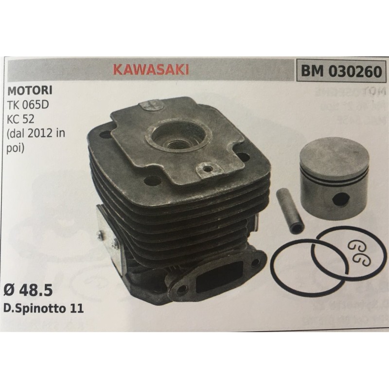 CILINDRO COMPLETO DI PISTONE E SEGMENTI BRUMAR  KAWASAKI MOTORI TK 065D KC 52 (dal 2012 in poi)    Ø 485 DSpinotto 11