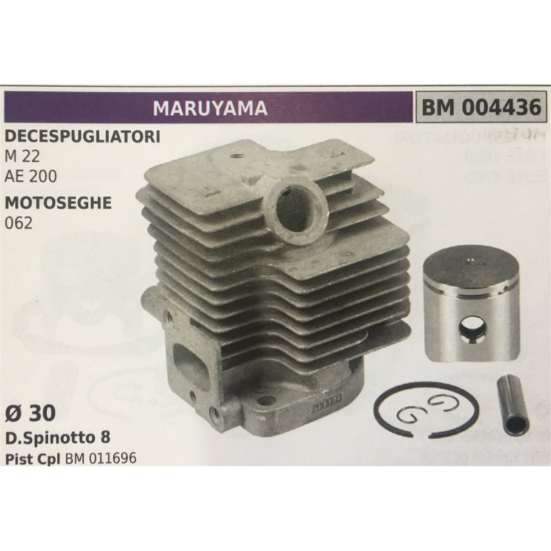 CILINDRO COMPLETO DI PISTONE E SEGMENTI BRUMAR  MARUYAMA DECESPUGLIATORI M 22 AE 200 MOTOSEGHE 062    Ø 30 DSpinotto 8 Pist Cpl
