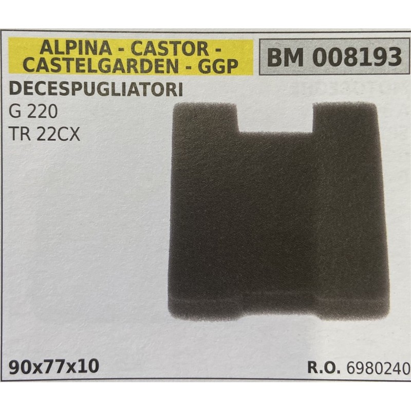 BRUMAR FILTRO ARIA ALPINA  CASTOR  CASTELGARDEN  GGP  DECESPUGLIATORI G 220 TR 22CX  90x77x10 RO 6980240