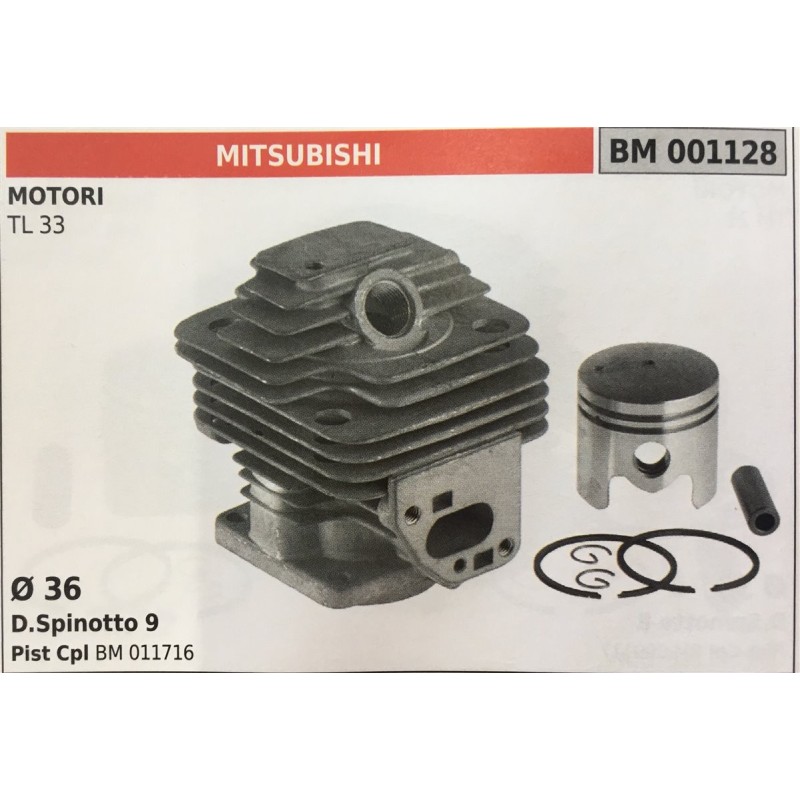 CILINDRO COMPLETO DI PISTONE E SEGMENTI BRUMAR  MITSUBISHI MOTORI TL 33    Ø 36 DSpinotto 9 Pist Cpl BM 011716