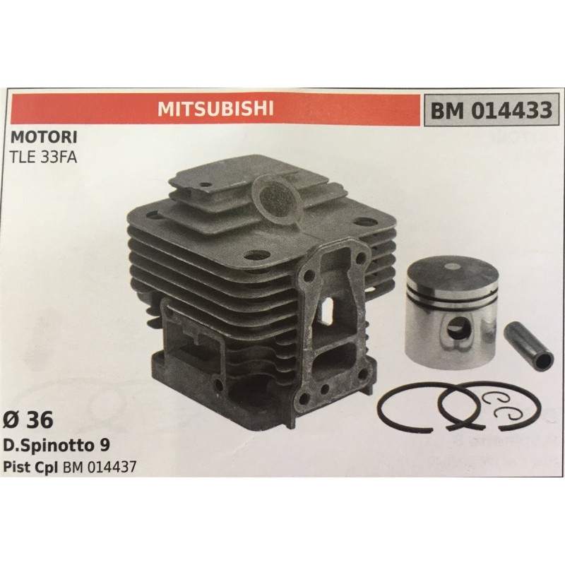 CILINDRO COMPLETO DI PISTONE E SEGMENTI BRUMAR  MITSUBISHI MOTORI TLE 33FA    Ø 36 DSpinotto 9 Pist Cpl BM 014437
