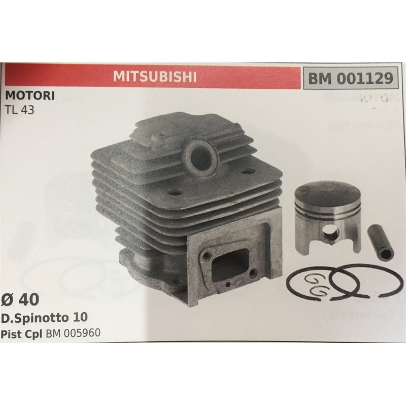 CILINDRO COMPLETO DI PISTONE E SEGMENTI BRUMAR  MITSUBISHI MOTORI TL 43    Ø 40 DSpinotto 10 Pist Cpl BM 005960