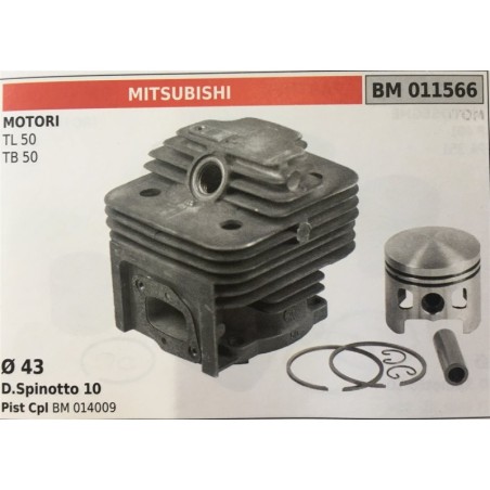 CILINDRO COMPLETO DI PISTONE E SEGMENTI BRUMAR  MITSUBISHI MOTORI TL 50 TB 50    Ø 43 DSpinotto 10 Pist Cpl BM 014009