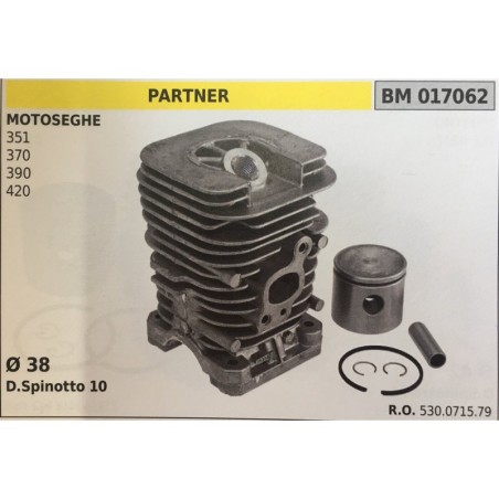 CILINDRO COMPLETO DI PISTONE E SEGMENTI BRUMAR  PARTNER MOTOSEGHE 351 370 390 420    Ø 38 DSpinotto 10