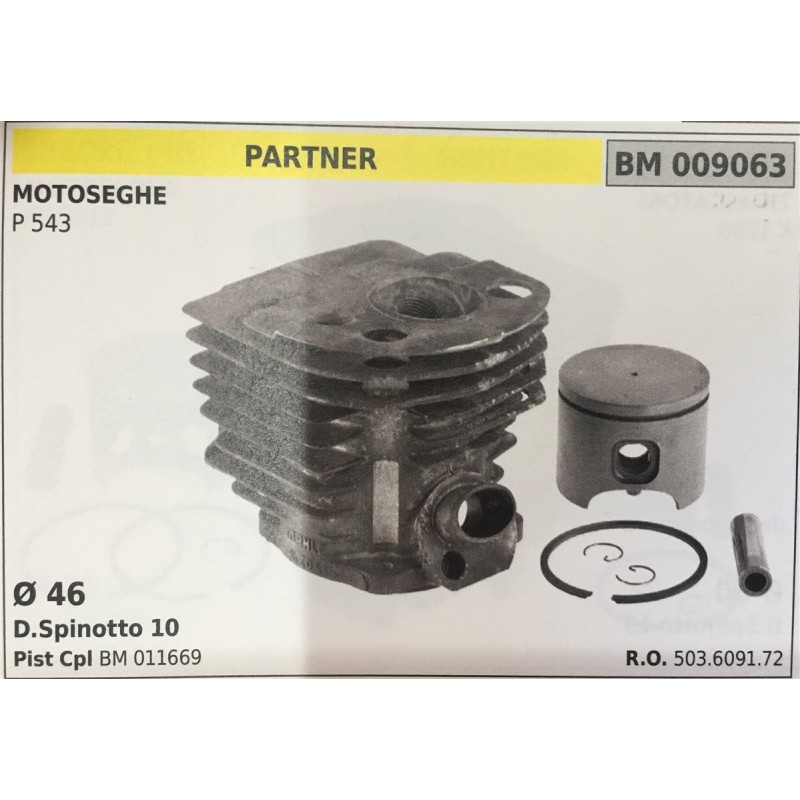 CILINDRO COMPLETO DI PISTONE E SEGMENTI BRUMAR  PARTNER MOTOSEGHE P 543    Ø 46 DSpinotto 10 Pist Cpl BM 011669