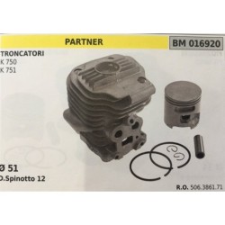 CILINDRO COMPLETO DI PISTONE E SEGMENTI BRUMAR  PARTNER TRONCATORI K 750 K 751    Ø 51 DSpinotto 12