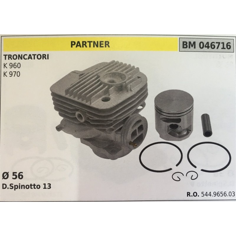 CILINDRO COMPLETO DI PISTONE E SEGMENTI BRUMAR  PARTNER TRONCATORI K 960 K 970    Ø 56 DSpinotto 13
