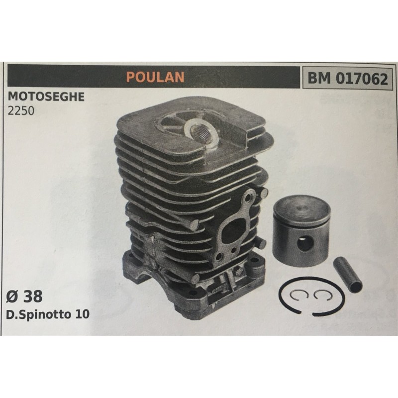 CILINDRO COMPLETO DI PISTONE E SEGMENTI BRUMAR  POULAN MOTOSEGHE 2250    Ø 38 DSpinotto 10