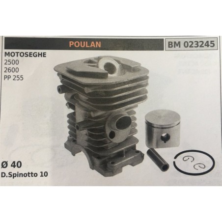 CILINDRO COMPLETO DI PISTONE E SEGMENTI BRUMAR  POULAN MOTOSEGHE 2500 2600 PP 255    Ø 40 DSpinotto 10