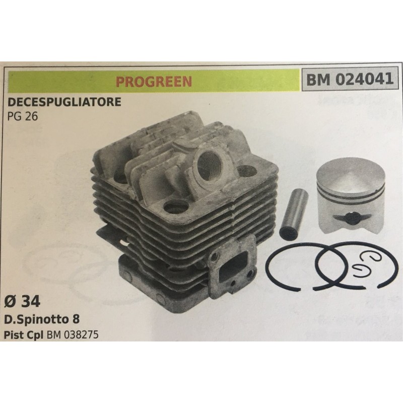 CILINDRO COMPLETO DI PISTONE E SEGMENTI BRUMAR  PROGREEN DECESPUGLIATORE PG 26    Ø 34 DSpinotto 8 Pist Cpl BM 038275