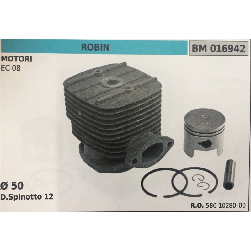 CILINDRO COMPLETO DI PISTONE E SEGMENTI BRUMAR  ROBIN MOTORI EC 08    Ø 50 DSpinotto 12