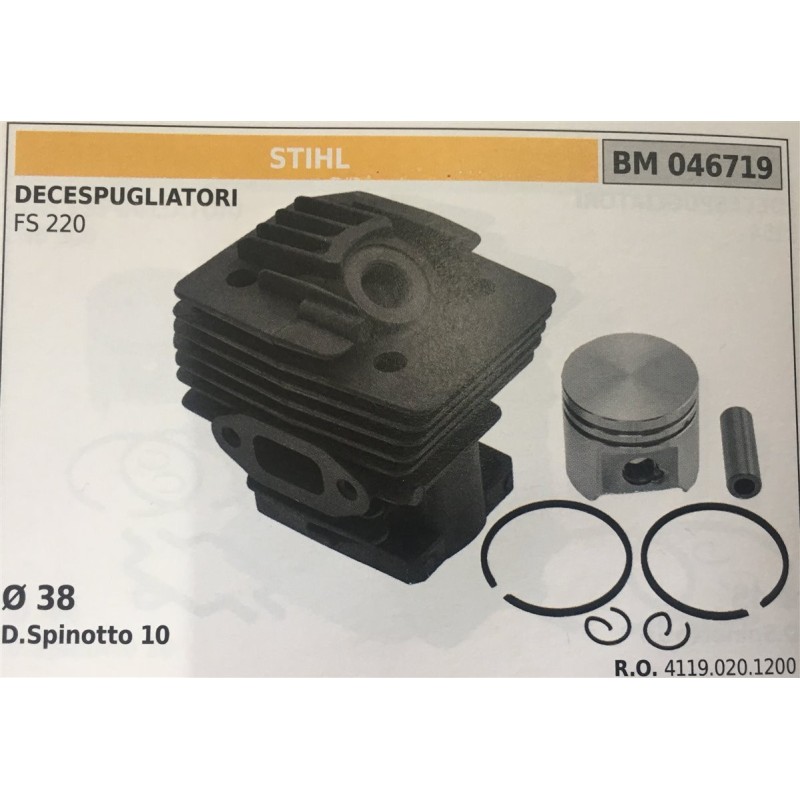 CILINDRO COMPLETO DI PISTONE E SEGMENTI BRUMAR STIHL DECESPUGLIATORI FS 220    Ø 38 D Spinotto 10