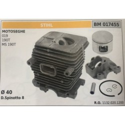 CILINDRO COMPLETO DI PISTONE E SEGMENTI BRUMAR STIHL MOTOSEGHE 019 190T MS 190T    Ø 40 D Spinotto 8