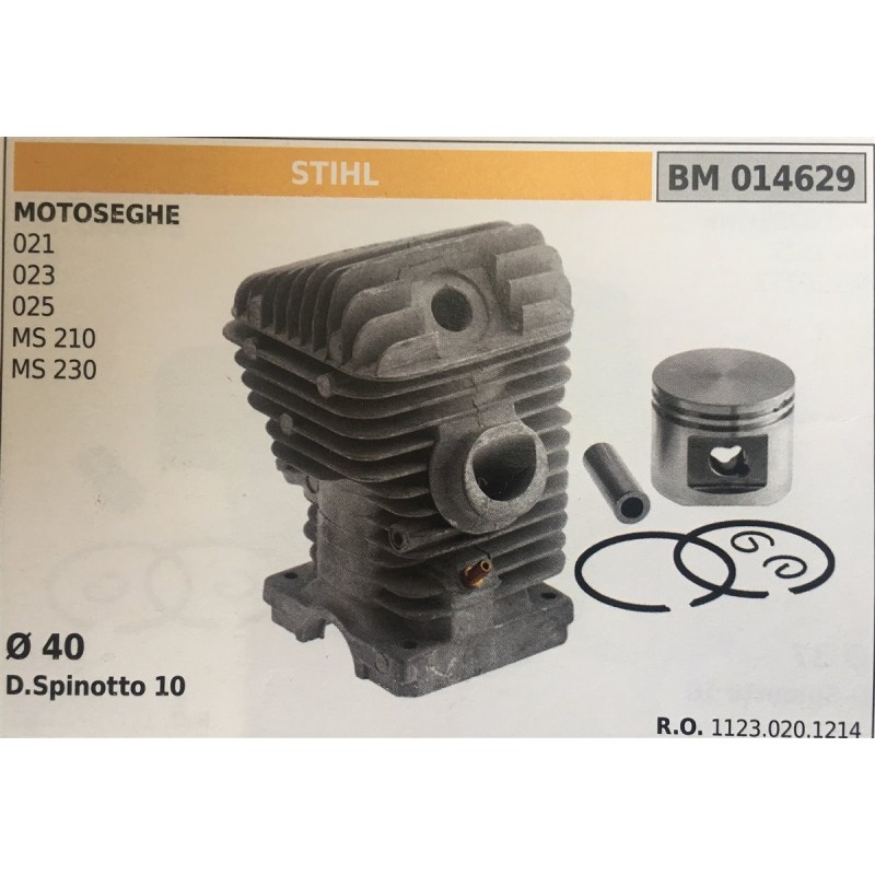 CILINDRO COMPLETO DI PISTONE E SEGMENTI BRUMAR STIHL MOTOSEGHE 021 023 025 MS 210 MS 230    Ø 40 D Spinotto 10