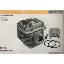 CILINDRO COMPLETO DI PISTONE E SEGMENTI BRUMAR STIHL MOTOSEGHE MS 200 MS 200T    Ø 40 D Spinotto 9