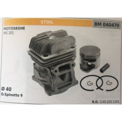 CILINDRO COMPLETO DI PISTONE E SEGMENTI BRUMAR STIHL MOTOSEGHE MS 201    Ø 40 D Spinotto 9