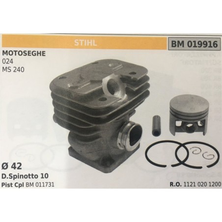 CILINDRO COMPLETO DI PISTONE E SEGMENTI BRUMAR STIHL MOTOSEGHE 024 MS 240    Ø 42 D Spinotto 10 Pist Cpl BM 011731