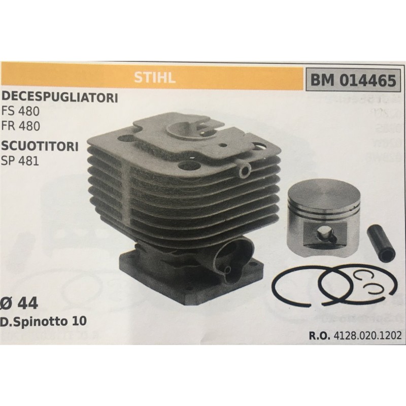 CILINDRO COMPLETO DI PISTONE E SEGMENTI BRUMAR STIHL DECESPUGLIATORI FS 480 FR 480 SCUOTITORI SP 481    Ø 44 D Spinotto 10
