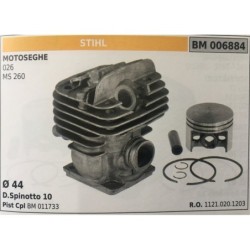 CILINDRO COMPLETO DI PISTONE E SEGMENTI BRUMAR STIHL MOTOSEGHE 026 MS 260    Ø 44 D Spinotto 10 Pist Cpl BM 011733