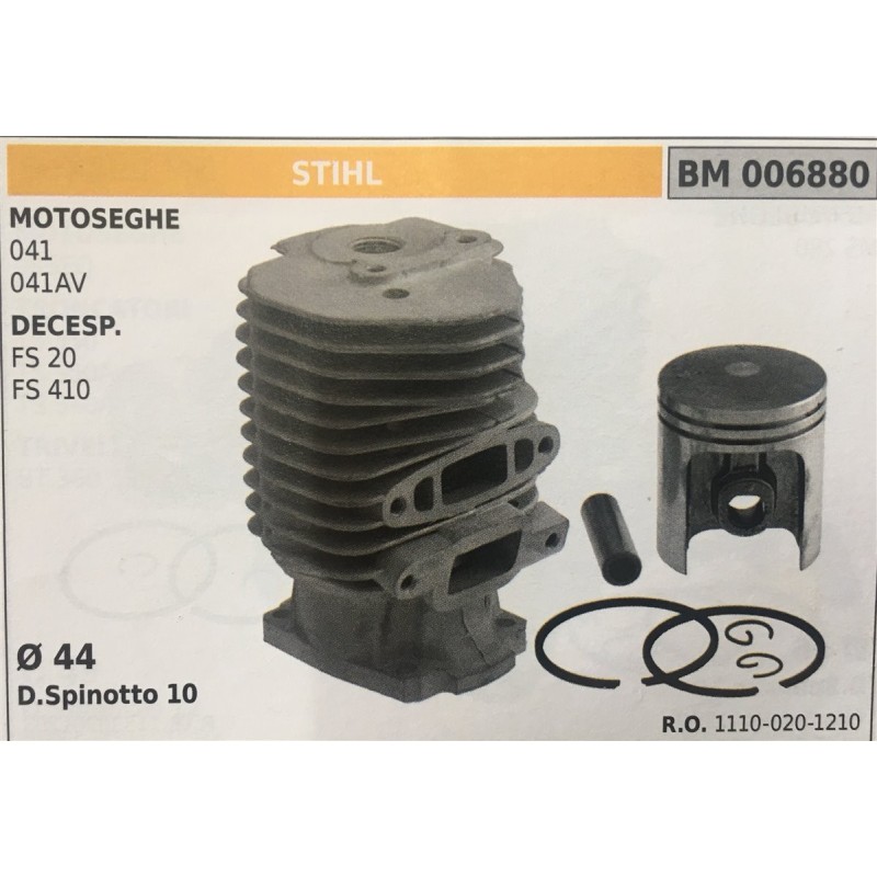 CILINDRO COMPLETO DI PISTONE E SEGMENTI BRUMAR STIHL MOTOSEGHE 041 041AV DECESPUGLIATORI FS 20 FS 410    Ø 44 D Spinotto 10