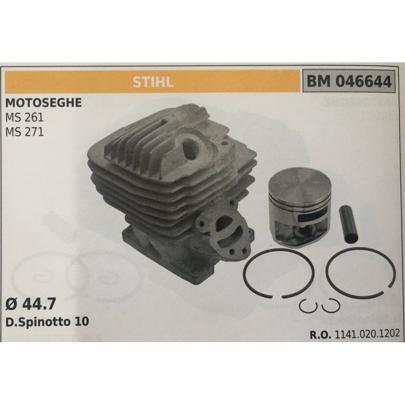 CILINDRO COMPLETO DI PISTONE E SEGMENTI BRUMAR STIHL MOTOSEGHE MS 261 MS 271    Ø 447 D Spinotto 10