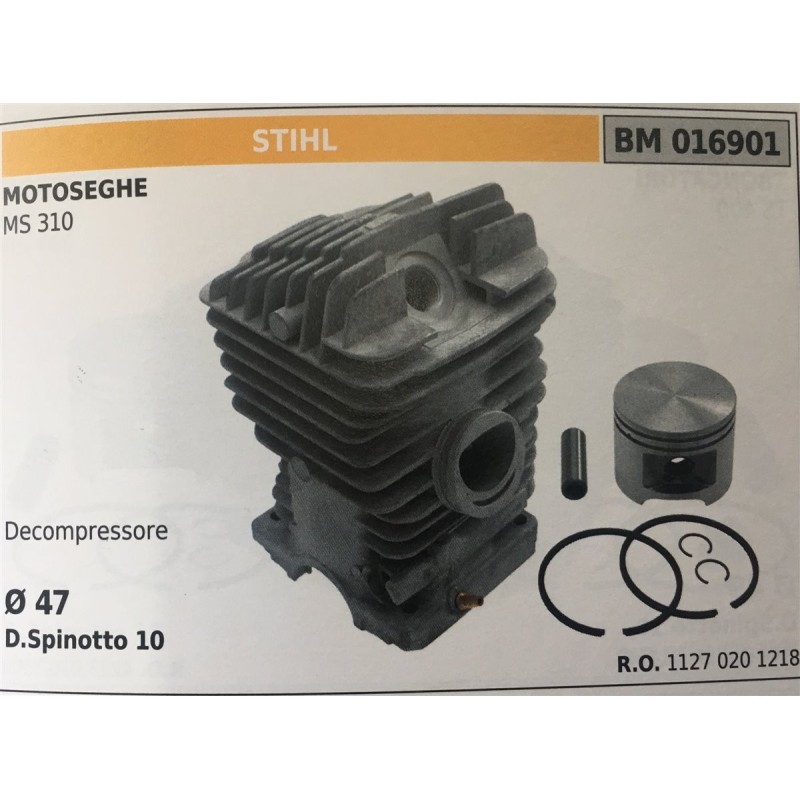 CILINDRO COMPLETO DI PISTONE E SEGMENTI BRUMAR STIHL MOTOSEGHE MS 310    Decompressore  Ø 47 D Spinotto 10