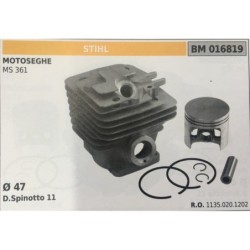 CILINDRO COMPLETO DI PISTONE E SEGMENTI BRUMAR STIHL MOTOSEGHE MS 361    Ø 47 D Spinotto 11