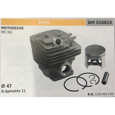 CILINDRO COMPLETO DI PISTONE E SEGMENTI BRUMAR STIHL MOTOSEGHE MS 361    Ø 47 D Spinotto 11