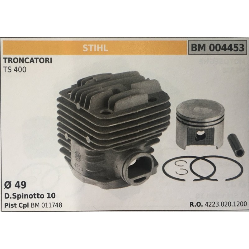 CILINDRO COMPLETO DI PISTONE E SEGMENTI BRUMAR STIHL TRONCATORI TS 400    Ø 49 D Spinotto 11 Pist Cpl BM 011748