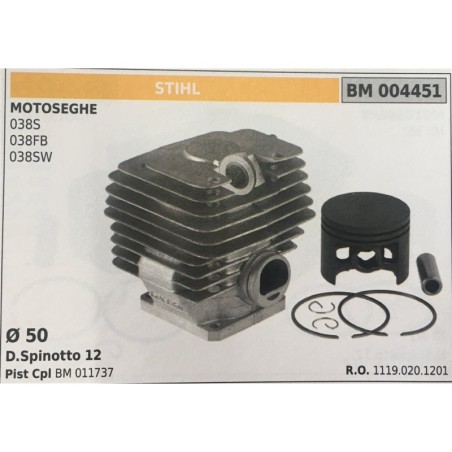 CILINDRO COMPLETO DI PISTONE E SEGMENTI BRUMAR STIHL MOTOSEGHE 038S 038FB 038SW    Ø 50 D Spinotto 12 Pist Cpl BM 011737