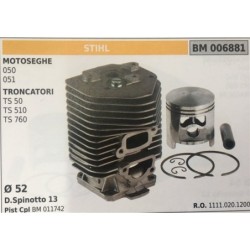 CILINDRO COMPLETO DI PISTONE E SEGMENTI BRUMAR STIHL MOTOSEGHE 050 051 TRONCATORI TS 50 TS 510 TS 760    Ø 52 D Spinotto 13 Pis