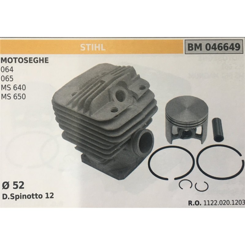 CILINDRO COMPLETO DI PISTONE E SEGMENTI BRUMAR STIHL MOTOSEGHE 064 065 MS 640 MS 650    Ø 52 D Spinotto 12