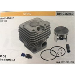 CILINDRO COMPLETO DI PISTONE E SEGMENTI BRUMAR STIHL MOTOSEGHE MS 381    Ø 52 D Spinotto 12