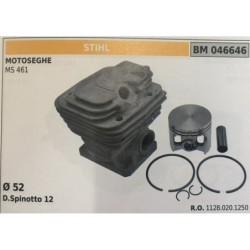 CILINDRO COMPLETO DI PISTONE E SEGMENTI BRUMAR STIHL MOTOSEGHE MS 461    Ø 52 D Spinotto 12