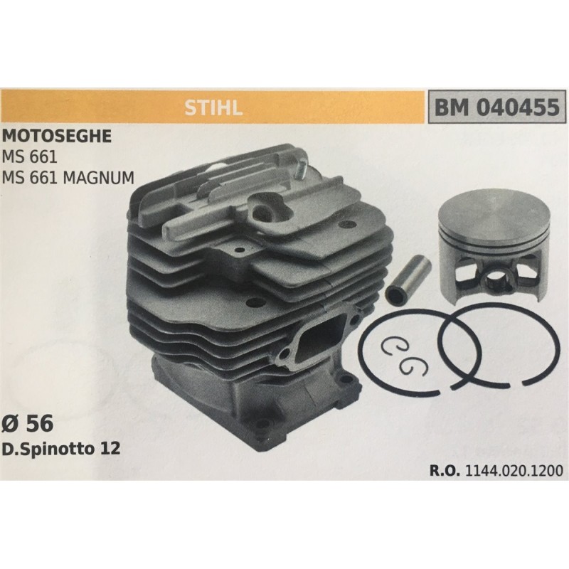 CILINDRO COMPLETO DI PISTONE E SEGMENTI BRUMAR STIHL MOTOSEGHE MS 661 MS 661 MAGNUM    Ø 56 D Spinotto 12
