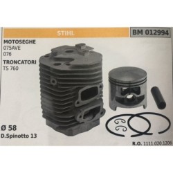 CILINDRO COMPLETO DI PISTONE E SEGMENTI BRUMAR STIHL MOTOSEGHE 075AVE 076 TRONCATORI TS 760    Ø 58 D Spinotto 13