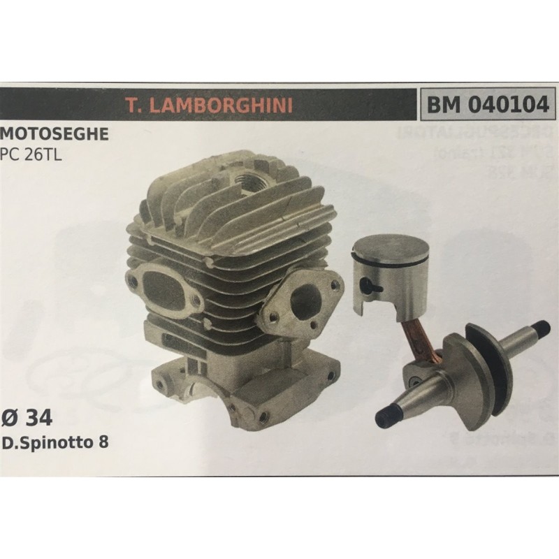 CILINDRO COMPLETO DI PISTONE E SEGMENTI BRUMAR TLAMBORGHINI MOTOSEGHE PC 26TL    Ø 34 D Spinotto 8