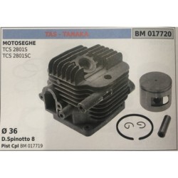 CILINDRO COMPLETO DI PISTONE E SEGMENTI BRUMAR TAS  TANAKA MOTOSEGHE TCS 2801S TCS 2801SC    Ø 36 D Spinotto 8 Pist Cpl BM 0177