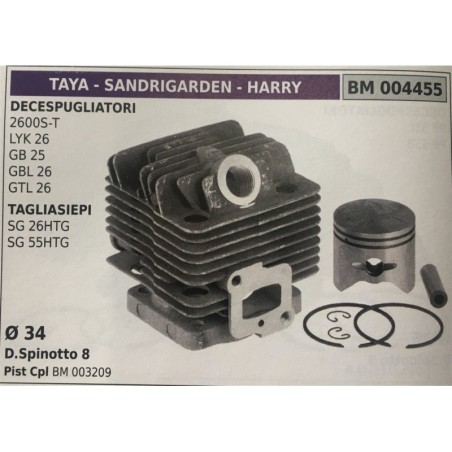CILINDRO COMPLETO DI PISTONE E SEGMENTI BRUMAR TAYA  SANDRIGARDEN  HARRY DECESPUGLIATORI 2600ST LYK 26 GB 25 GBL 26 GTL 26 TAGL