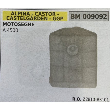BRUMAR FILTRO ARIA ALPINA  CASTOR  CASTELGARDEN  GGP  MOTOSEGHE A 4500  RO Z281083101