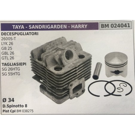 CILINDRO COMPLETO DI PISTONE E SEGMENTI BRUMAR TAYA  SANDRIGARDEN  HARRY DECESPUGLIATORI 2600ST LYK 26 GB 25 GBL 26 GTL 26 TAGL