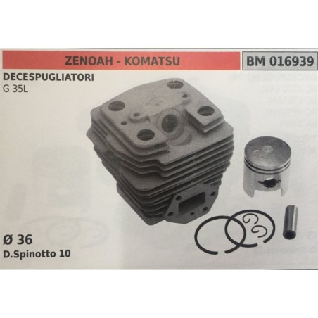 CILINDRO COMPLETO DI PISTONE E SEGMENTI BRUMAR ZENOAH  KOMATSU DECESPUGLIATORI G 35L    Ø 36 D Spinotto 10