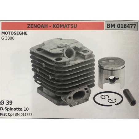 CILINDRO COMPLETO DI PISTONE E SEGMENTI BRUMAR ZENOAH  KOMATSU MOTOSEGHE G 3800    Ø 39 D Spinotto 10 Pist Cpl BM 011753