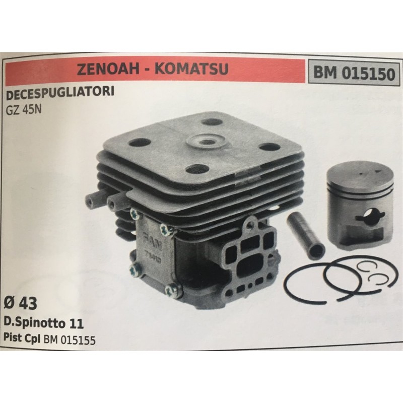 CILINDRO COMPLETO DI PISTONE E SEGMENTI BRUMAR ZENOAH  KOMATSU DECESPUGLIATORI GZ 45N    Ø 43 D Spinotto 11 Pist Cpl BM 015155
